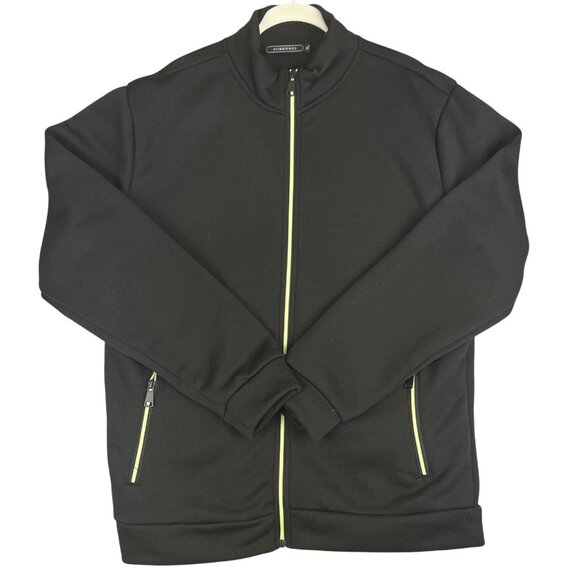 Mens XL Jacket Black Green Full Zip Mock Neck Casual Outdoor Pockets Windbreaker - Picture 1 of 9